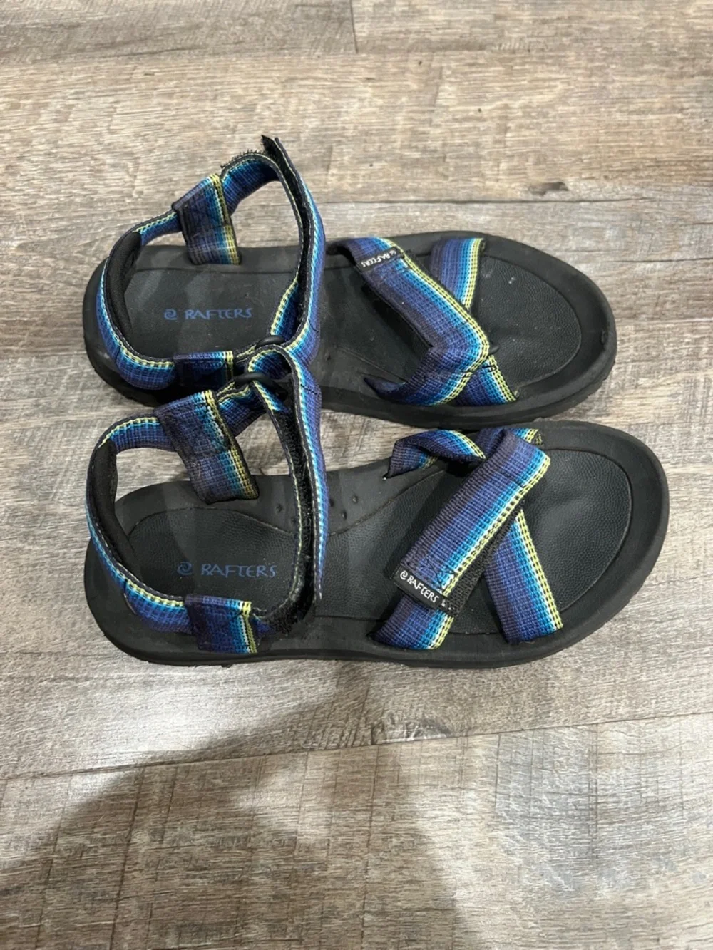 Kids Blue Striped Outdoor Sandals with Cushioned Black Sole
